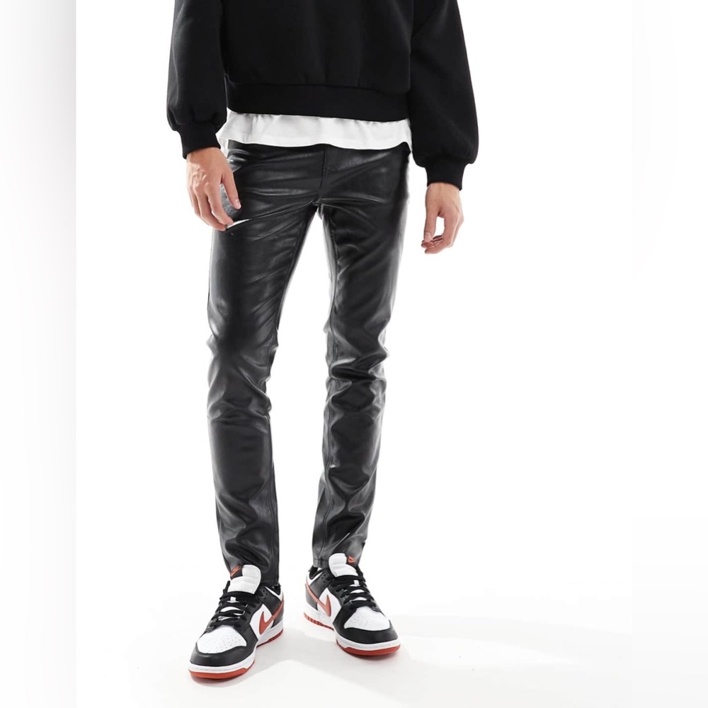 ASOS DESIGN skinny leather look pants in black Size 32x30